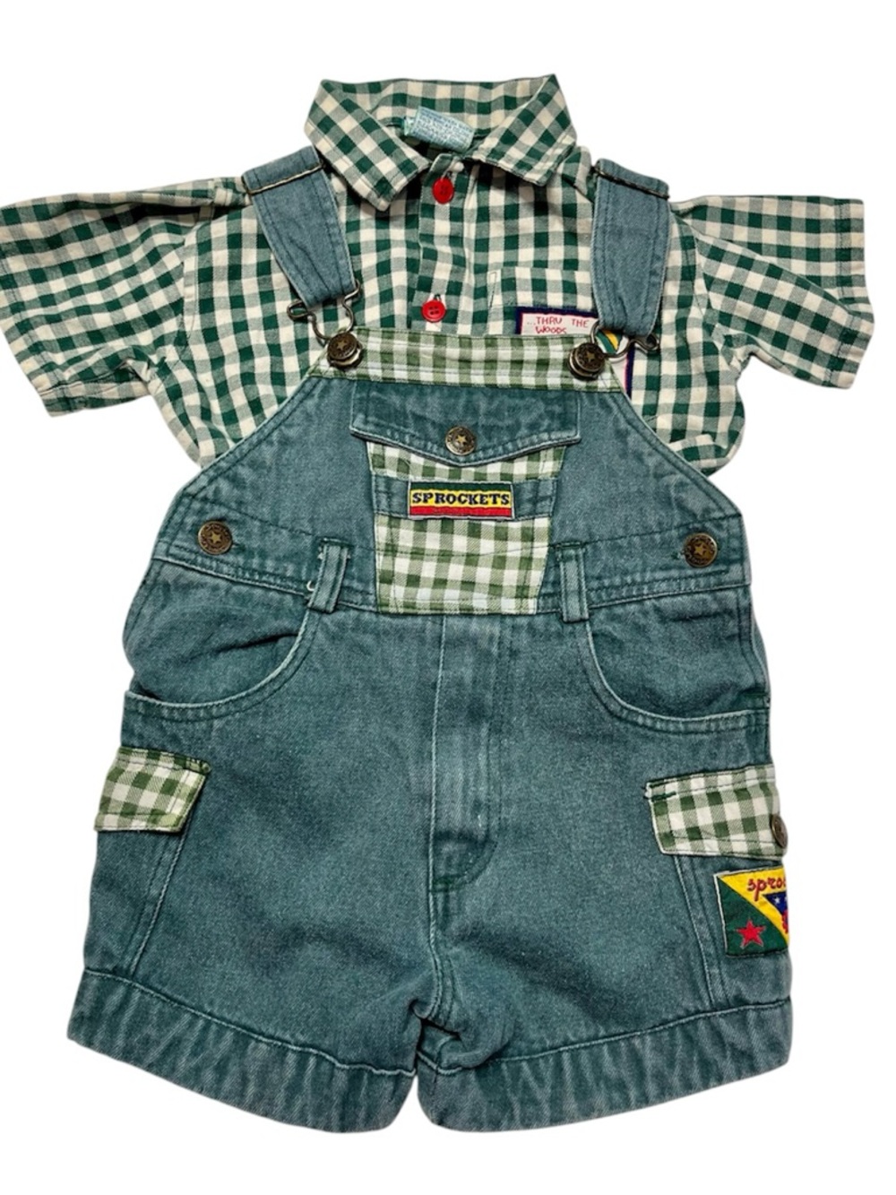 90s Vintage SPROCKETS Kids Overalls and Shirt Matching Set size 4T